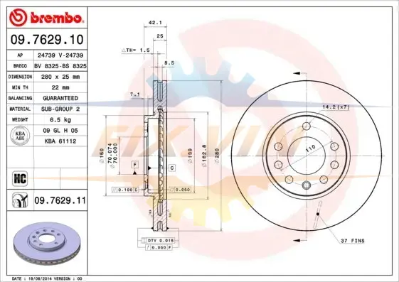 Диск гальмівний BREMBO 09.7629.10 (фото 1)