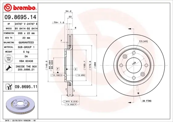Гальмівний диск BREMBO 09.8695.14 (фото 1)