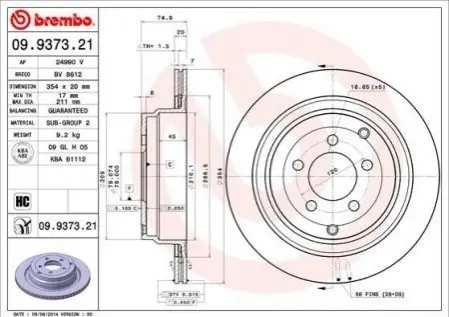 Диск гальмівний BREMBO 09.9373.21 (фото 1)