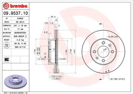 Гальмівний диск BREMBO 09.9537.10