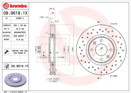 Гальмівний диск BREMBO 09.9619.1X