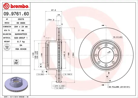 Гальмівний диск BREMBO 09.9761.60 (фото 1)