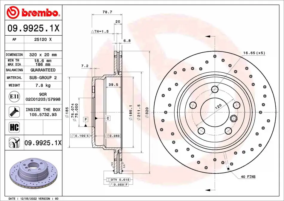 Гальмівний диск BREMBO 09.9925.1X (фото 1)