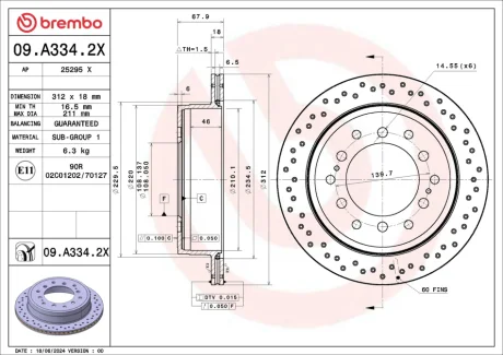 Brembo 09A3342X Гальмівний диск BREMBO 09.A334.2X