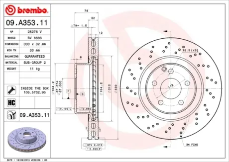 Гальмівний диск BREMBO 09.A353.11