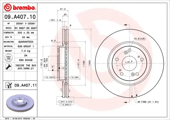 Диск гальмівний BREMBO 09.A407.10 (фото 1)