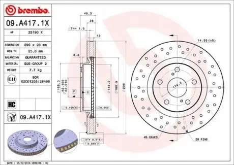 Гальмівний диск BREMBO 09.A417.1X