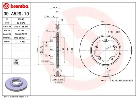 Гальмівний диск BREMBO 09A52910 (фото 1)