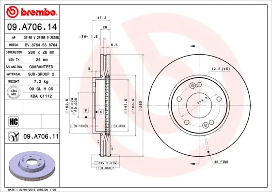 Диск гальмівний BREMBO 09.A706.11 (фото 1)