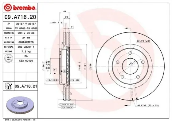 Гальмівний диск вентильований BREMBO 09.A716.20 (фото 1)