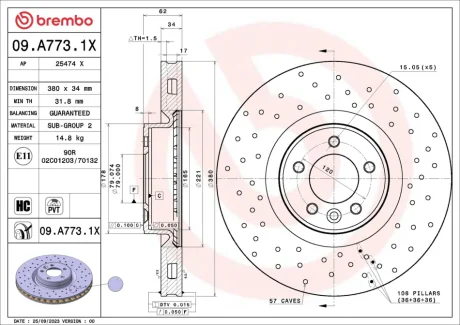 Brembo 09A7731X Гальмівний диск BREMBO 09.A773.1X