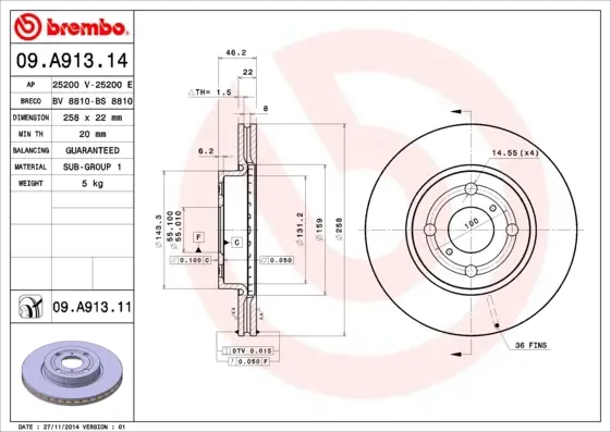 Гальмівний диск BREMBO 09.A913.11 (фото 1)