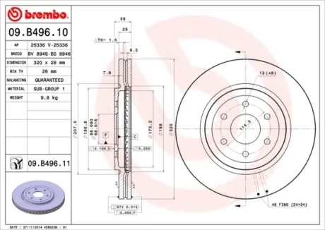 Диск тормозной передн. (пр-во) BREMBO 09.B496.10