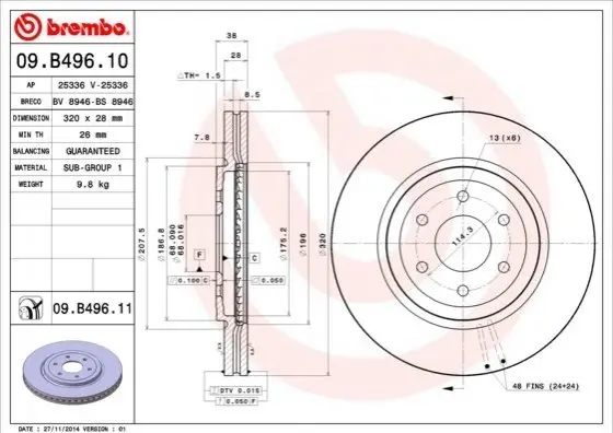 Гальмівний диск BREMBO 09.B496.11 (фото 1)