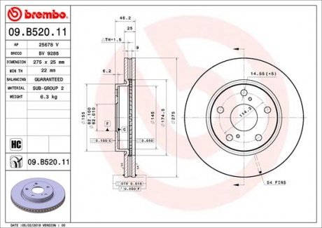 Гальмівний диск передній BREMBO 09.B520.11