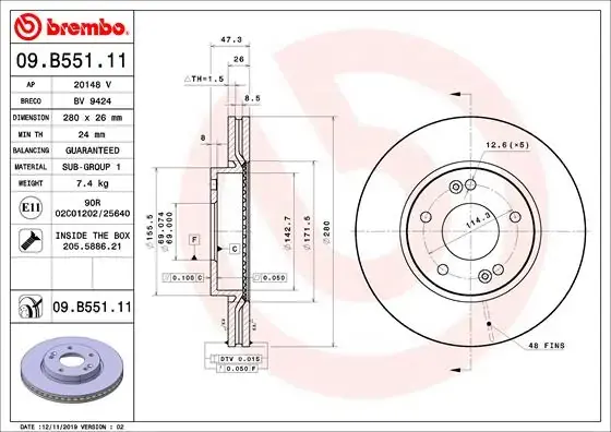 Гальмівний диск BREMBO 09.B551.11 (фото 1)