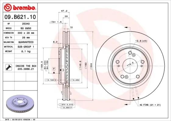 Гальмівний диск BREMBO 09.B621.10 (фото 1)