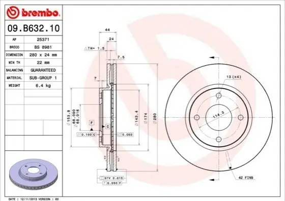 Гальмівний диск BREMBO 09.B632.10 (фото 1)