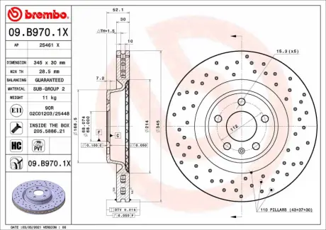 Гальмівний диск BREMBO 09B9701X