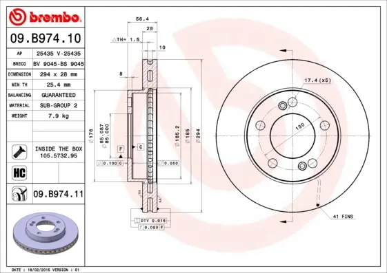 Гальмівний диск BREMBO 09.B974.11 (фото 1)