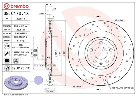 Brembo 09C1701X Гальмівний диск BREMBO 09.C170.1X