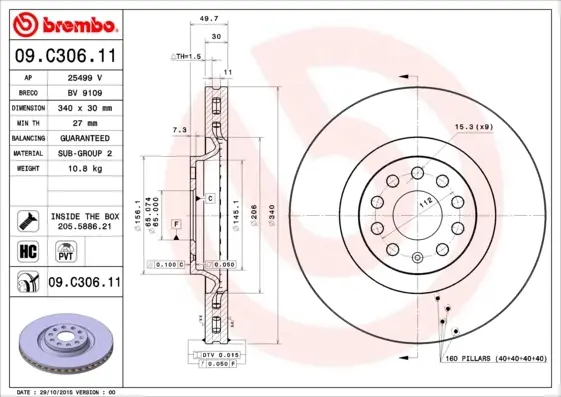 Гальмівний диск BREMBO 09.C306.11 (фото 1)