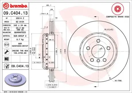 Гальмівний диск BREMBO 09.C404.13