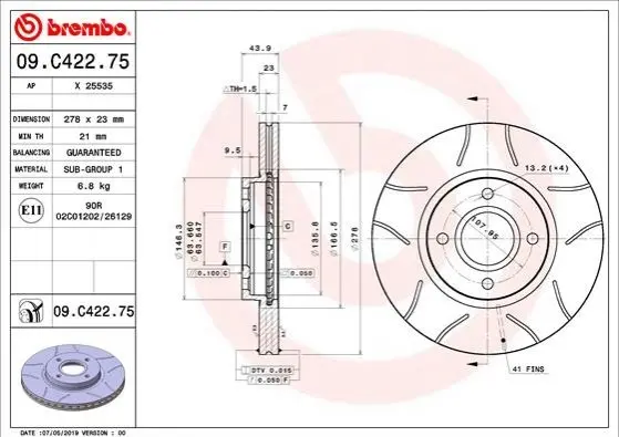 Гальмівний диск BREMBO 09.C422.75 (фото 1)