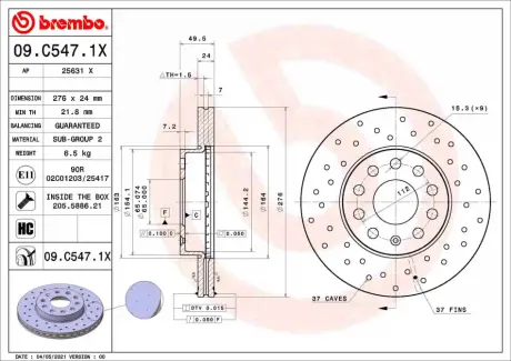 Гальмівний диск BREMBO 09C5471X