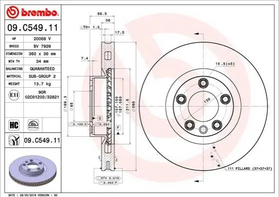 Гальмівний диск BREMBO 09.C549.11 (фото 1)