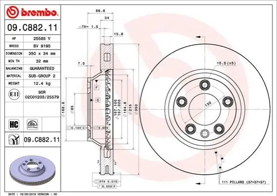 Гальмівний диск передній BREMBO 09.C882.11 (фото 1)