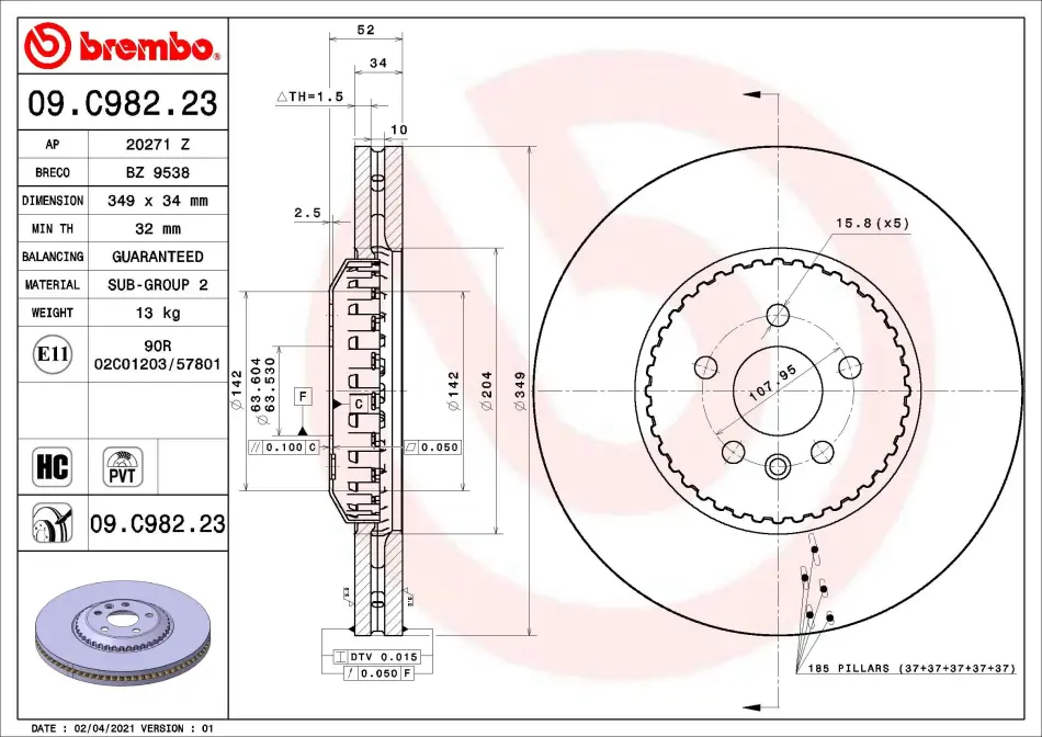 Диск тормозной BREMBO 09C98223 (фото 1)