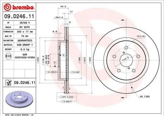 Гальмівний диск BREMBO 09.D246.11 (фото 1)