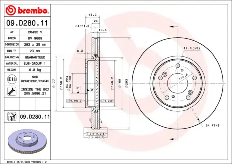 Гальмівний диск BREMBO 09D28011