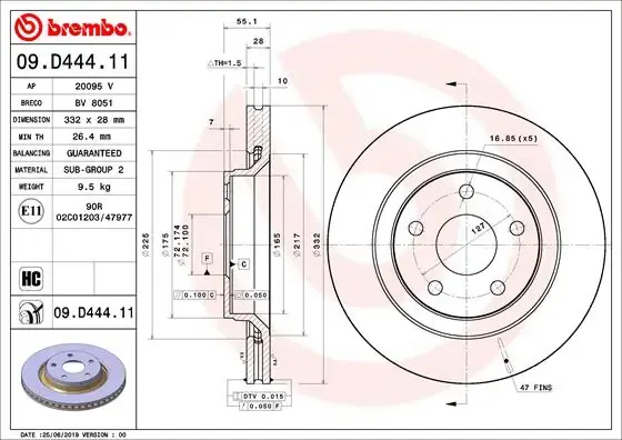 Диск гальмівний BREMBO 09.D444.11 (фото 1)