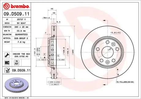 Гальмівний диск BREMBO 09D50911