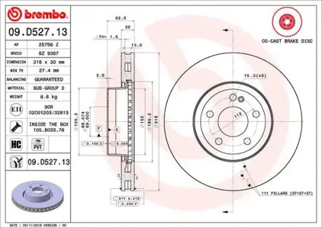 Гальмівний диск BREMBO 09.D527.13