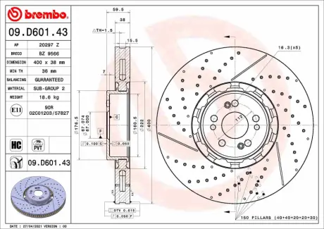 Диск гальмівний BREMBO 09.D601.43