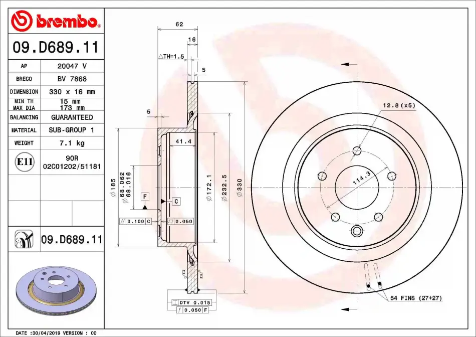 Диск гальмівний BREMBO 09.D689.11 (фото 1)