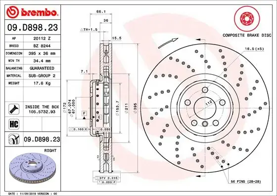 Гальмівний диск BREMBO 09D89823 (фото 1)