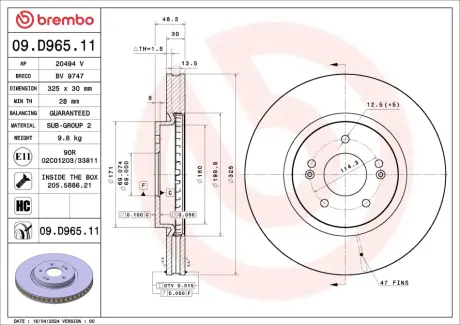 Гальмівний диск BREMBO 09D96511