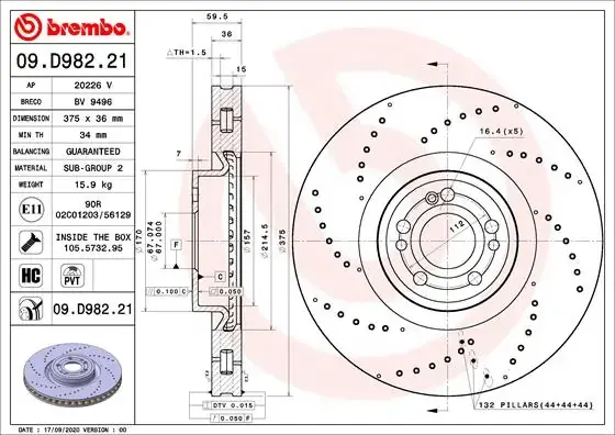 Гальмівний диск BREMBO 09D98221 (фото 1)