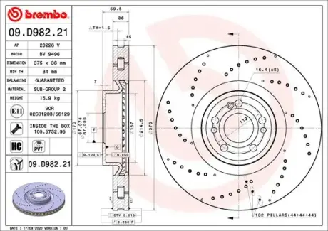 Гальмівний диск BREMBO 09D98221