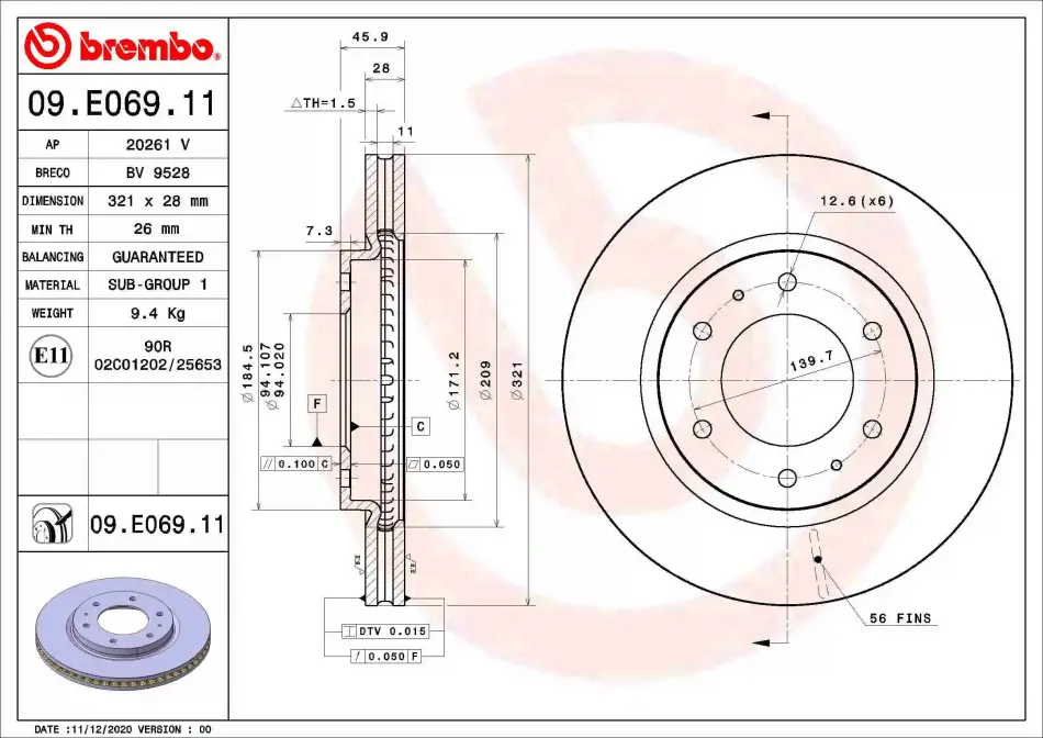 ДИСК ГАЛЬМ. BREMBO 09E06911 (фото 1)