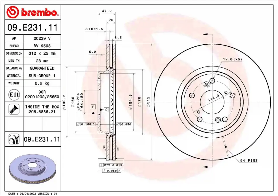 Гальмівний диск BREMBO 09E23111 (фото 1)