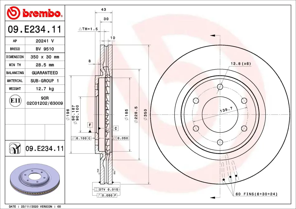 Гальмівний диск BREMBO 09E23411 (фото 1)