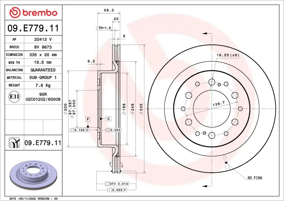 Диск гальмівний BREMBO 09.E779.11 (фото 1)