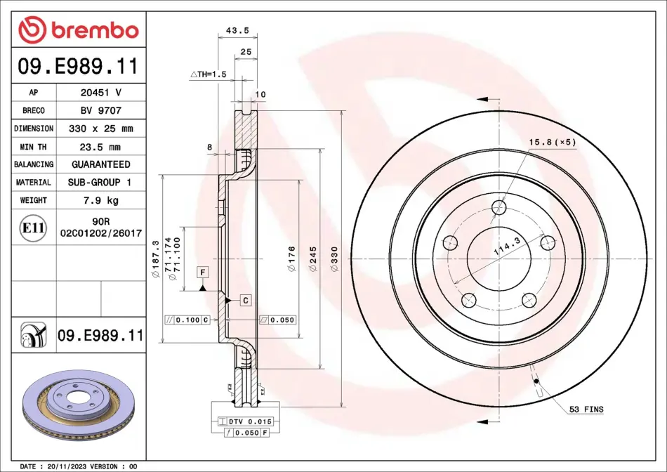 Гальмівний диск BREMBO 09E98911 (фото 1)