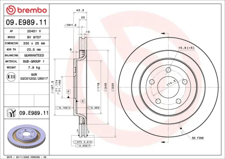 Гальмівний диск BREMBO 09E98911