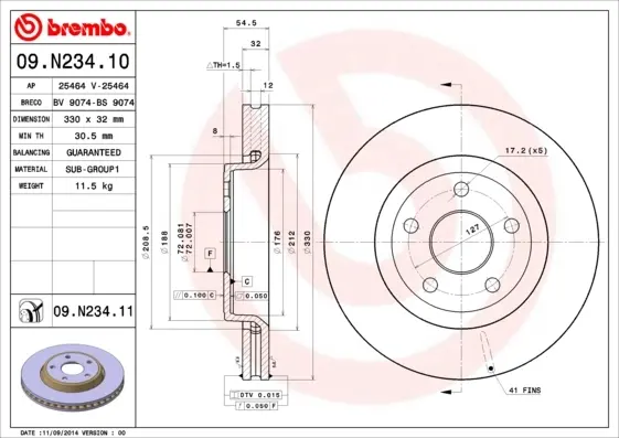 Диск гальмівний BREMBO 09.N234.11 (фото 1)